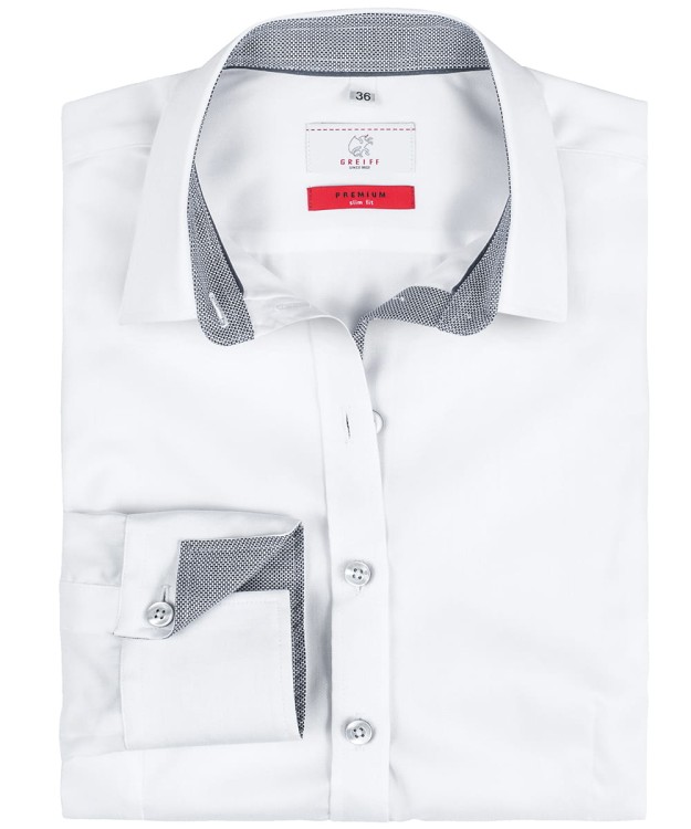 Koszula damska Greiff Premium (Kolekcja 2019), biała/kontrastowe elementy - szary, zbliżenie