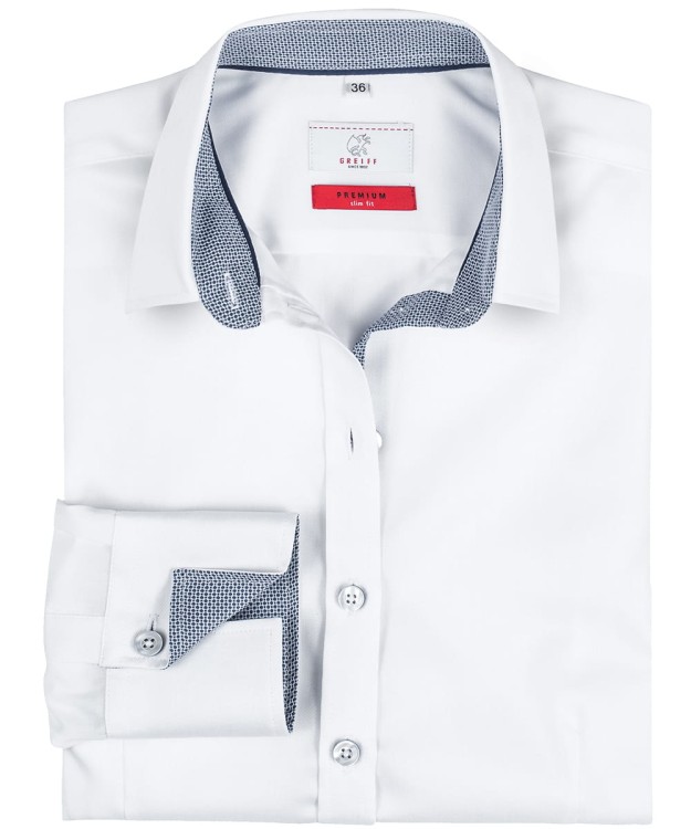 Koszula damska Greiff Premium (Kolekcja 2019), biała/kontrastowe elementy - niebieski, zbliżenie