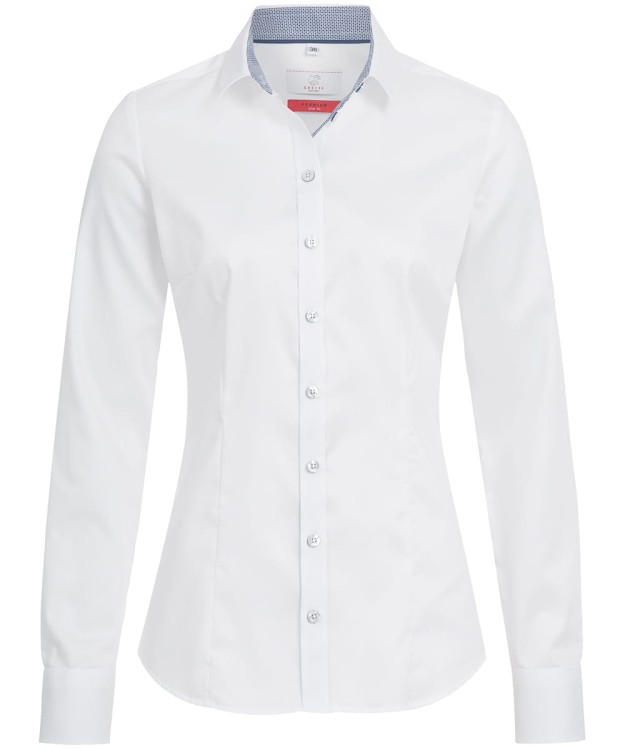 Koszula damska Greiff Premium (Kolekcja 2019), biała/kontrastowe elementy - niebieski